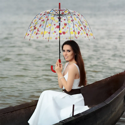 Pink-Polka Transparent Dome Umbrella